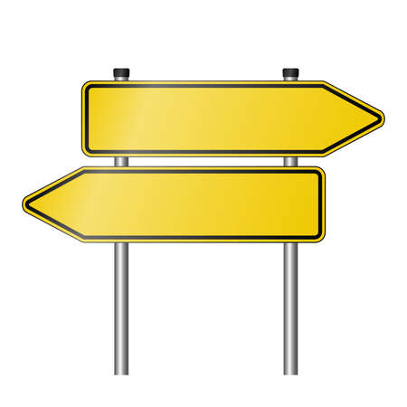 yellow signpost road sign as used in Germany pointing in both directions with copy space for text, realistic vector illustrationのイラスト素材