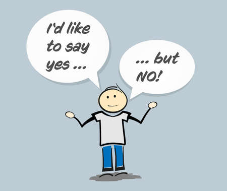 stickman character with text I WOULD LIKE TO SAY YES ... BUT NO in speech bubbles vector illustrationのイラスト素材