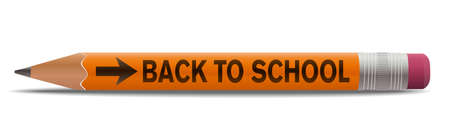 words BACK TO SCHOOL on side of pencil, realistic vector illustrationのイラスト素材