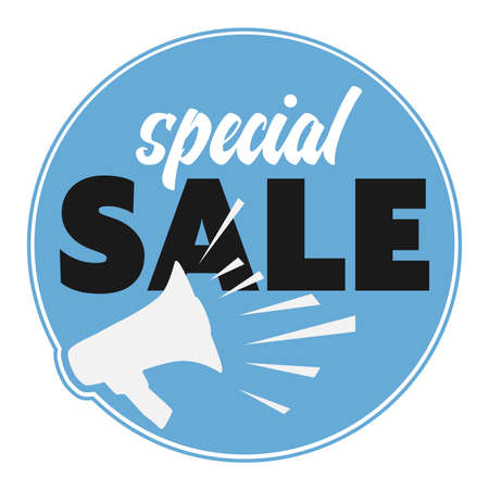 round SPECIAL SALE announcement sticker or sign with megaphone, vector illustrationのイラスト素材