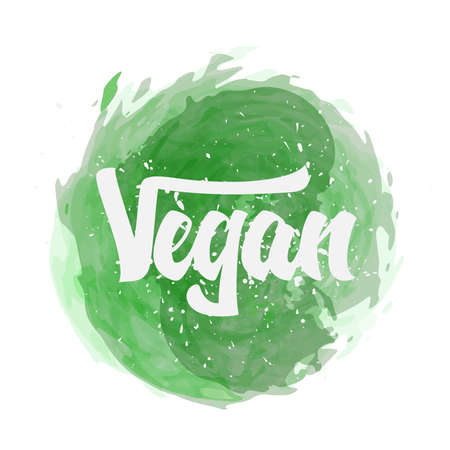 green watercolor splash VEGAN label or logo isolated on white, vector illustrationのイラスト素材