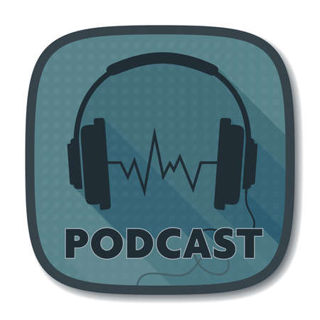 podcast icon or logo with stereo headphone symbol, vector illustrationのイラスト素材