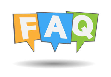 FAQ frequently asked questions, letters in colorful speech bubbles isolated on white background, vector illustrationのイラスト素材