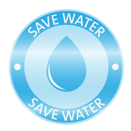 glossy blue SAVE WATER sticker or sign with waterdrop, vector illustrationのイラスト素材