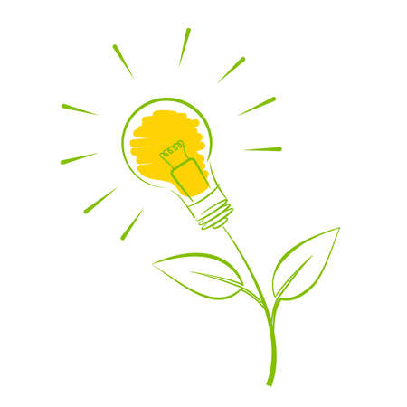 green energy symbol, plant with light bulb vector illustrationのイラスト素材