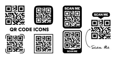 set of QR code icons isolated on white background, QR symbols vector illustrationのイラスト素材