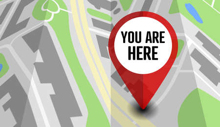location marker with text YOU ARE HERE on folded map, vector illustrationのイラスト素材