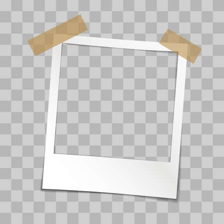 instant picture frame with adhesive tape, snapshot photo frame template, vector illustrationのイラスト素材