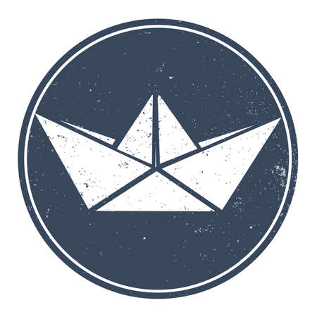 round grungy paper boat sticker or label, vector illustrationのイラスト素材