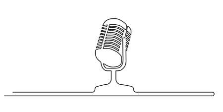 recording microphone continuous line drawing, single line vector illustrationのイラスト素材