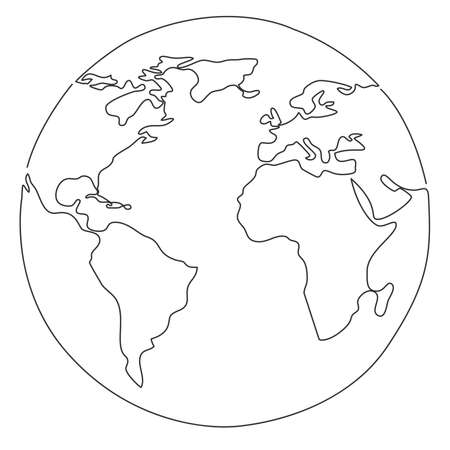 continuous line earth globe drawing, single line vector illustrationのイラスト素材