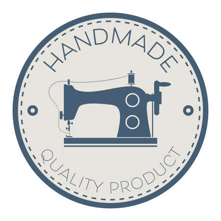 circular HANDMADE QUALITY PRODUCT sticker or label with sewing machine, vector illustrationのイラスト素材