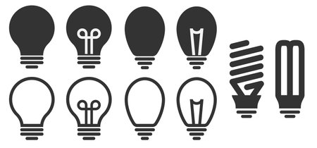 light bulb icon set, simple flat lightbulb symbols isolated on white, vector illustrationのイラスト素材