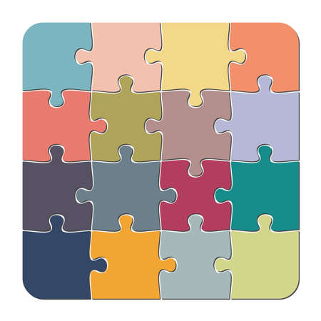 colorful 4 x 4 jigsaw puzzle template, vector illustration isolated on white backgroundのイラスト素材