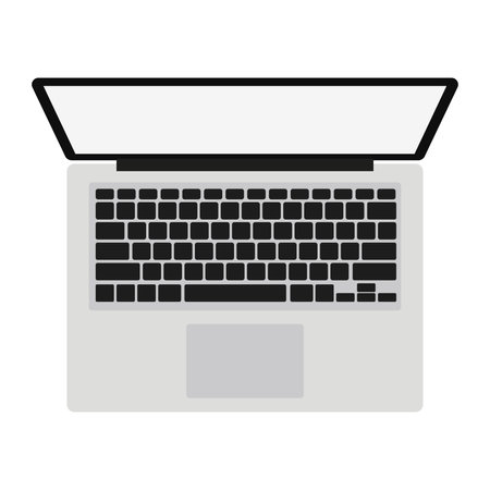 top down view of laptop computer on white background, flat design vector illustrationのイラスト素材