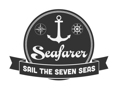 maritime Seafarer logo with anchor, wheel and compass, vector illustrationのイラスト素材