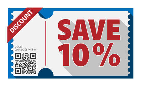 SAVE 10 Percent, discount coupon template isolated on white, vector illustrationのイラスト素材