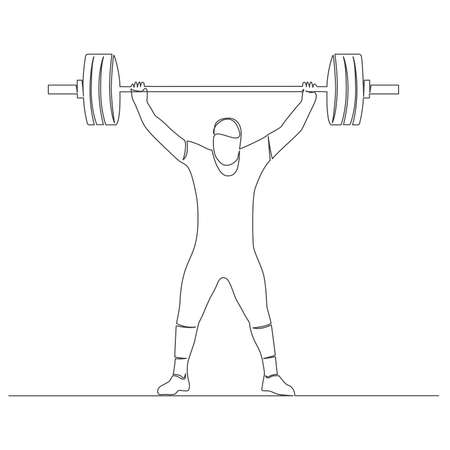 single line drawing of weight lifter, line art vector illustrationのイラスト素材