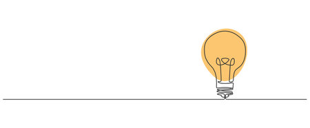 single line drawing of light bulb isolated on white background, line art vector illustrationのイラスト素材