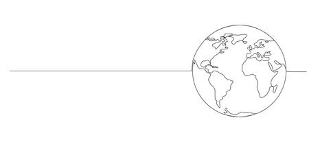 continuous single line drawing of planet earth isolated on white, line art vector illustrationのイラスト素材