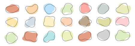 collection of abstract liquid shapes, modern smooth pastel colored design elements isolated on white background, vector illustrationのイラスト素材