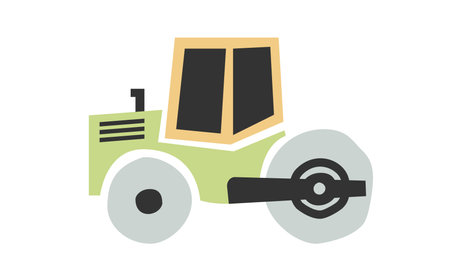 scandi style construction machinery vector illustration for children, road roller isolated on white...