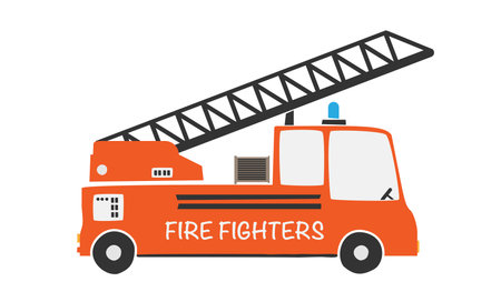 red fire truck illustration for children, scandinavian style vector illustration