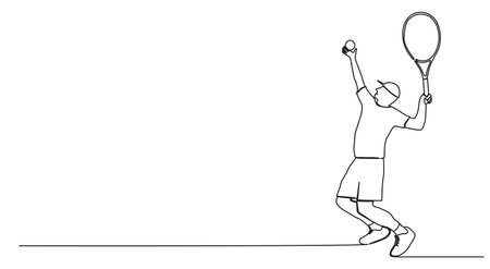 continuous single line drawing of Tennis player during service, line art vector illustrationのイラスト素材