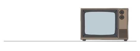 colorized continuous single line drawing of old tube tv set, line art vector illustrationのイラスト素材