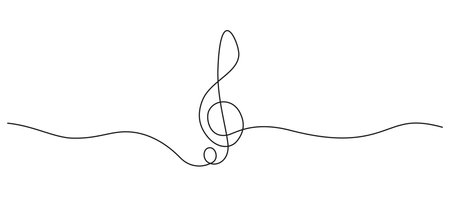 continuous single line drawing of treble clef, abstract sheet music line art vector illustrationのイラスト素材