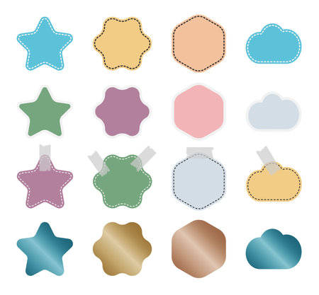 collection of rounded corner pastel colored stickers and badges, vector illustrationのイラスト素材