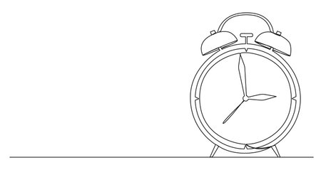 continuous single line drawing of vintage alarm clock, line art vector illustrationのイラスト素材