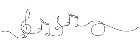 continuous single line drawing of music notes and treble clef, abstract melody sheet music line art vector illustrationのイラスト素材