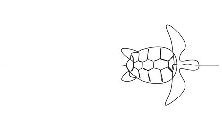 continuous single line drawing of sea turtle, line art vector illustrationのイラスト素材