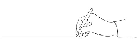continuous single line drawing of hand writing with ballpoint pen, line art vector illustrationのイラスト素材