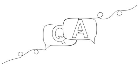 continuous single line drawing of Q and A in speech bubbles, questions and answers concept line art vector illustrationのイラスト素材
