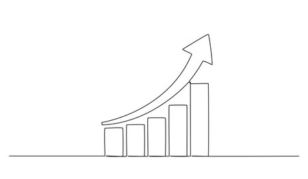 continuous single line drawing of business chart with arrow, growth and success line art vector illustrationのイラスト素材