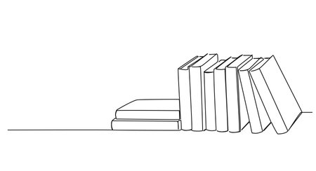 continuous single line drawing of stack of books on shelf, line art vector illustrationのイラスト素材