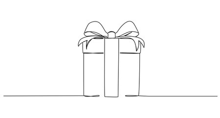 continuous single line drawing of gift box with ribbon, line art vector illustrationのイラスト素材