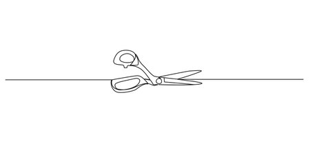 continuous single line drawing of pair of scissors, line art vector illustrationのイラスト素材