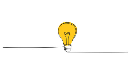 continuous single line drawing of glowing light bulb, inspiration and innovation line art vector illustrationのイラスト素材