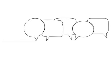 continuous single line drawing of speech bubbles, line art vector illustrationのイラスト素材