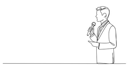 continuous single line drawing of speaker at business conference, line art vector illustrationのイラスト素材