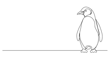 continuous single line drawing of penguin, line art vector illustrationのイラスト素材