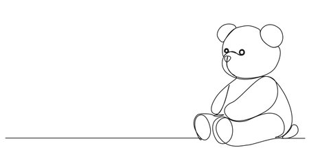 continuous single line drawing of teddy bear, line art vector illustrationのイラスト素材