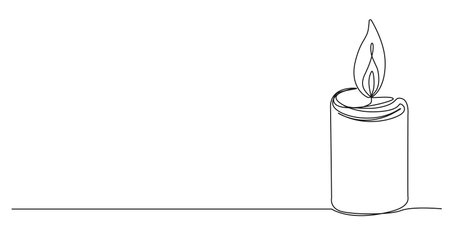 continuous single line drawing of burning candle, line art vector illustrationのイラスト素材