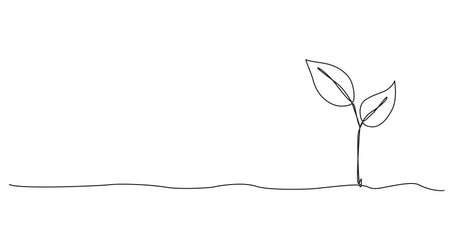 continuous single line drawing of small sprout growing out of soil, line art vector illustrationのイラスト素材