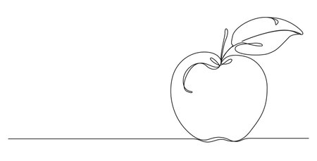 continuous single line drawing of an apple, line art vector illustrationのイラスト素材