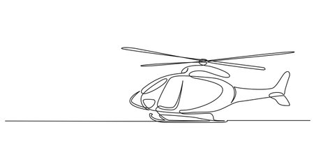 continuous single line drawing of helicopter, line art vector illustrationのイラスト素材