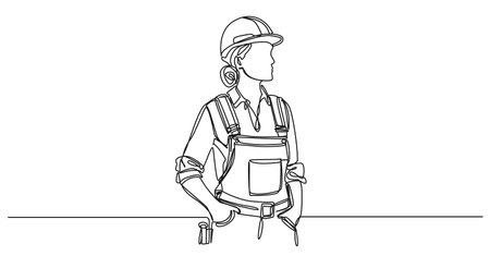 continuous single line drawing of female construction worker, line art vector illustrationのイラスト素材